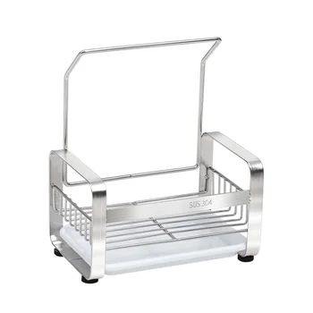 

Sink Organizer Stainless Steel Drain Rack Space Saving With Dishcloth Hanger Anti Slip Kitchen Supplies Brush Holder Rustproof