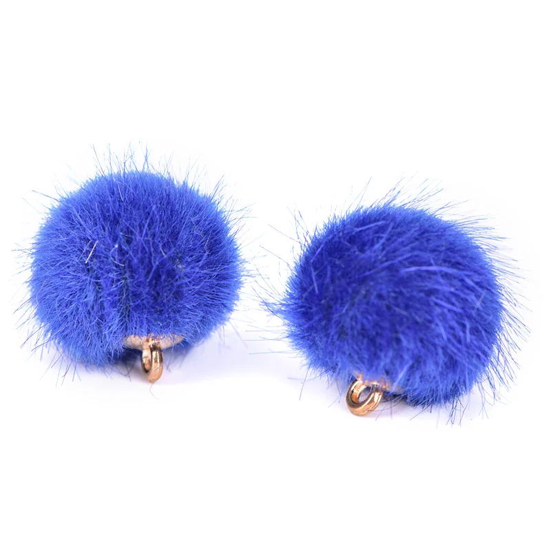 blue 10 шт./лот, бусины из плюша, покрытые мехом, шармы, сделай сам, помпон, бусины, подвеска для ожерелья, браслета, сережек, ювелирных изделий - Окраска металла: blue