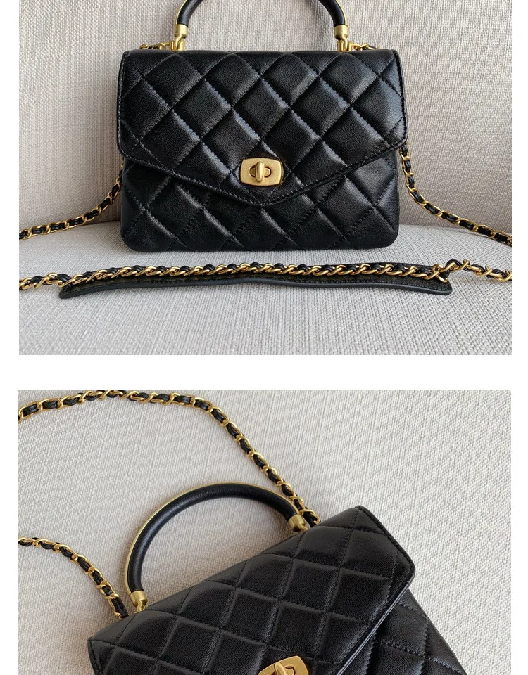 New Ring Chain Handle Organ Bag Women's Single Shoulder Slant Handbag Leather Women's Bag