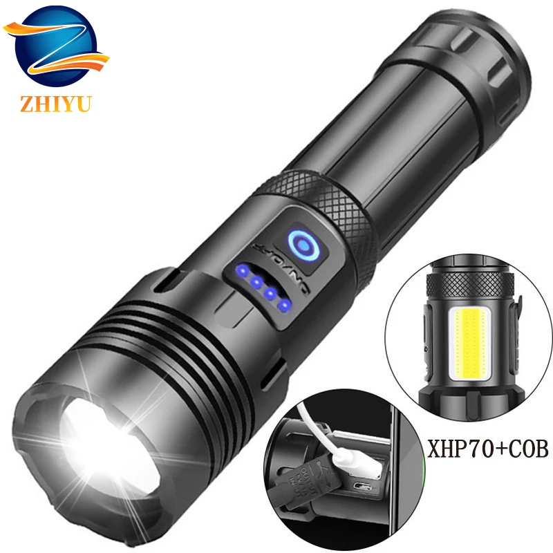 XHP90+COB Flashlight USB rechargeable aluminum alloy LED flashlight with side light Outdoor waterproof multifuntion Torch | Лампы и