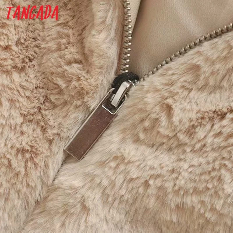 Tangada элегантное женское негабаритное пальто из искусственного меха теплая толстая молния зимнее теплое плюшевое пальто женское пальто 4M87