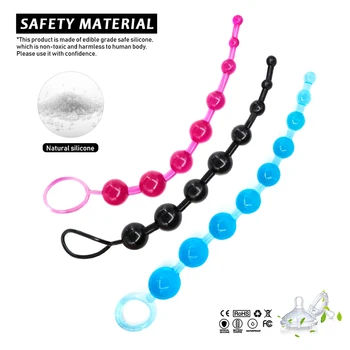 3 Colors TPE Anal Beads for Beginner Flexible Anal Plug Stimulator Dildo Massager Anal Sex Toys for Men and Women No Vibrators 4