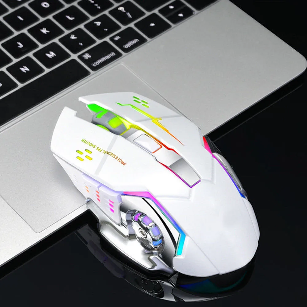 RGB подсветка перезаряжаемая беспроводная мышка Бесшумная эргономичная, игровая мышь 6 клавиш 2400 dpi для ноутбука Pro Gamer