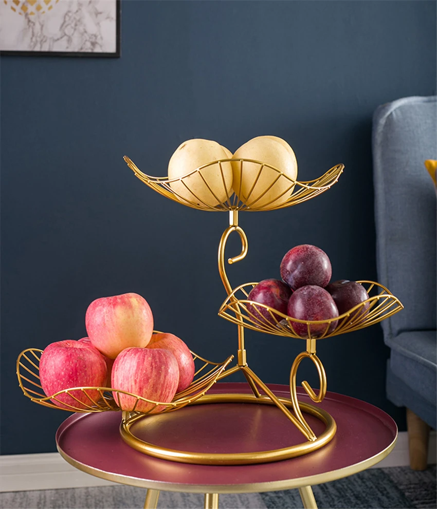 Creative Iron Three Layer Fruit Basket Storage Basket Living Room Fruit Basket home Decorative Dessert Holder Organizer