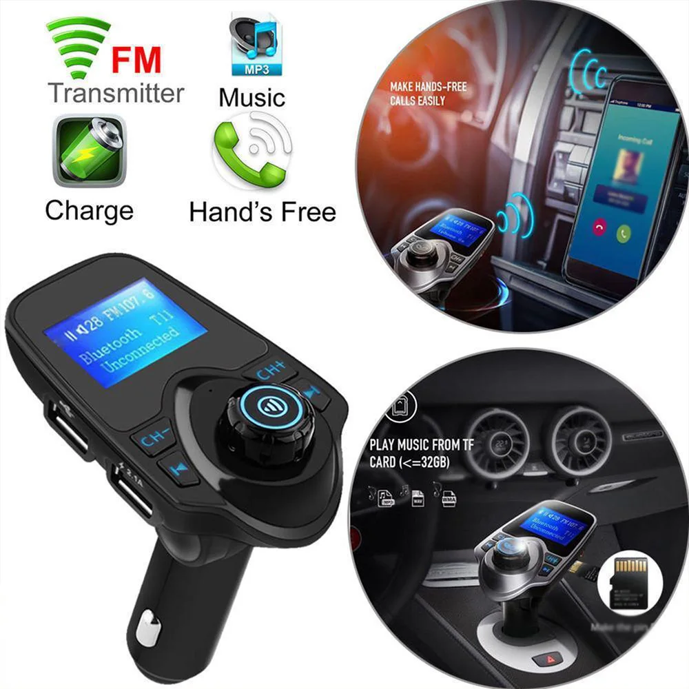 3 в 1 Автомобильный Bluetooth V3.0+ EDR Hands-free 1,44 ''ЖК-экран двойной usb-микрофон MP3 TF fm-передатчик 5 в 2.1A телефон usb зарядка 32G