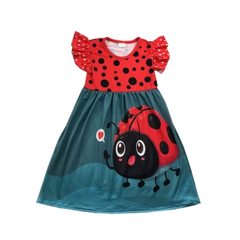 

Smocked girls summer dress pearl girl' dresses animals pattern party one piece of dress