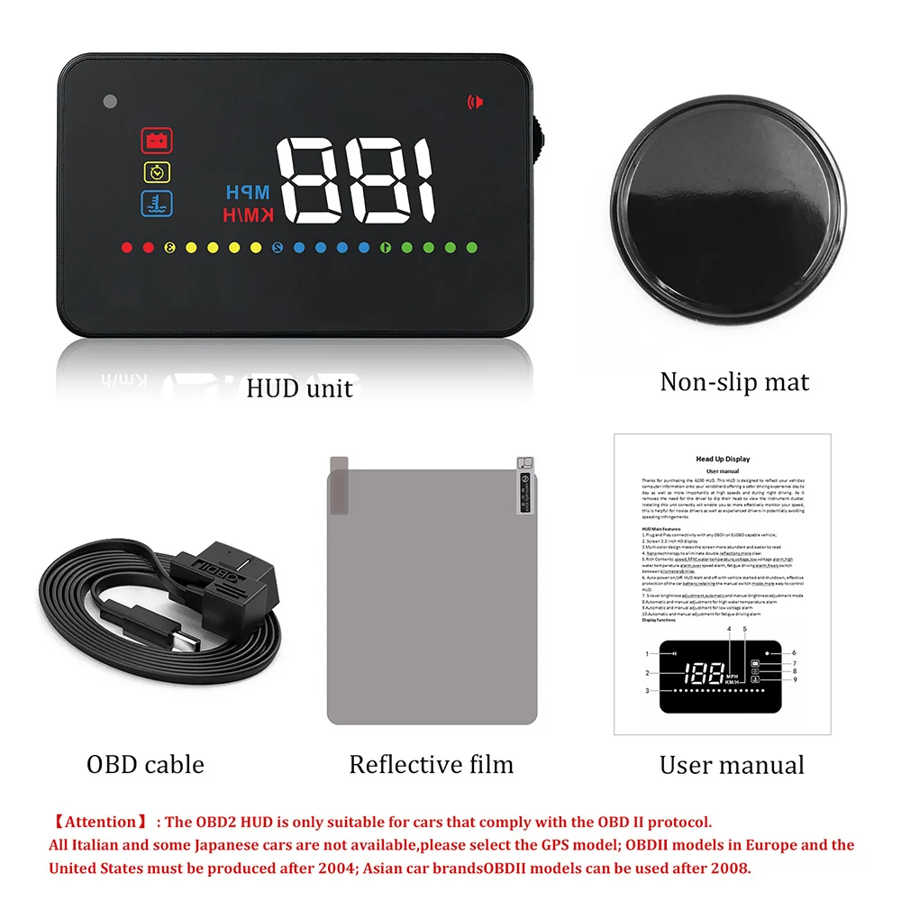 OHANEE A200 ڵ    ÷ ӵ OBD2 µ   ڵ HUD,  