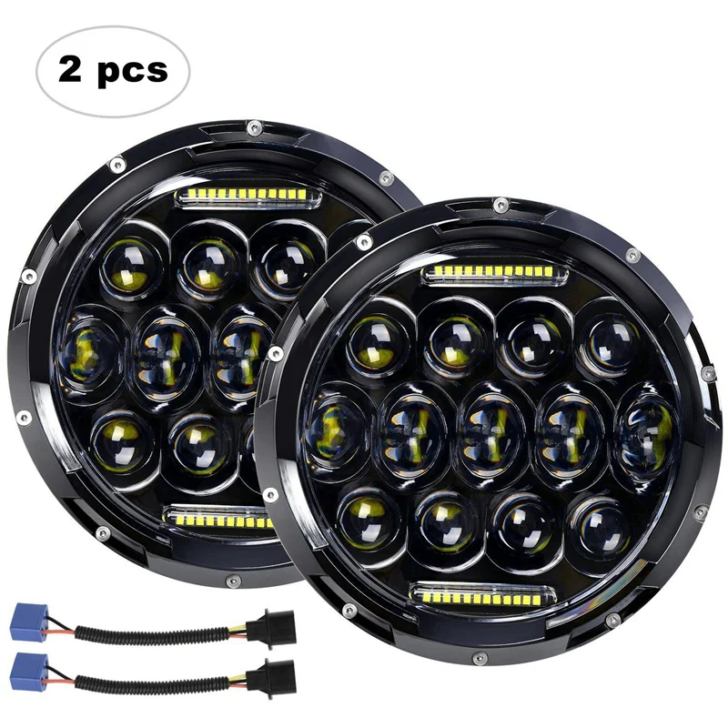 DHBH-2PCS светодиодный головной светильник для Jeep Wrangler 7 дюймов 75 Вт круглый светодиодный головной светильник с лампой дневного светильник DRL высокого ближнего света LED фара для J