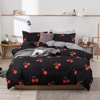 

reactive printing Black duvet cover with cherry Simple Style bedding Set Quilt Cover Flat Sheet Pillow Cases set