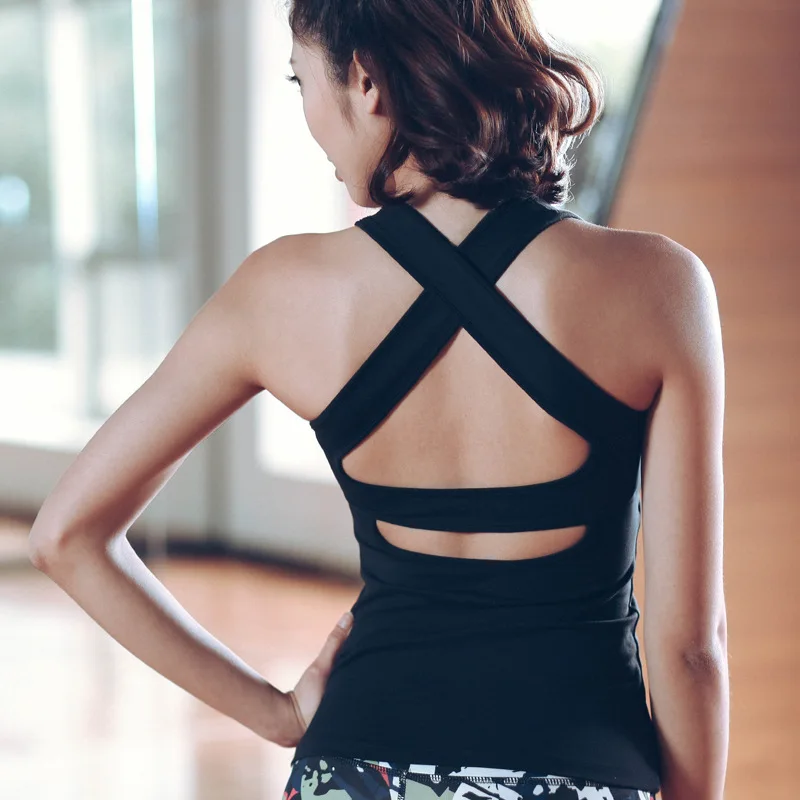 Назад крест Бег Фитнес Йога Спортивный жилет длинный без рукавов дышащий Slim Fit с нагрудной накладкой