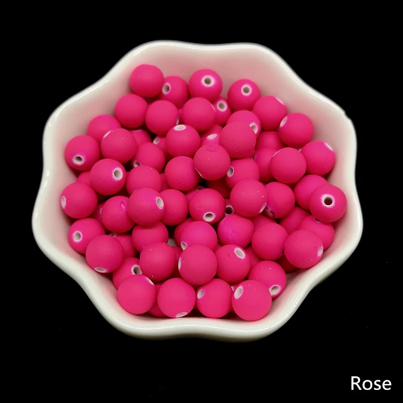 Rose 50 шт. 8 мм резиновые бусины Шарм Неоновые Круглые свободные бусины распорка акриловые бусины для самостоятельного изготовления ювелирных изделий - Цвет: Rose