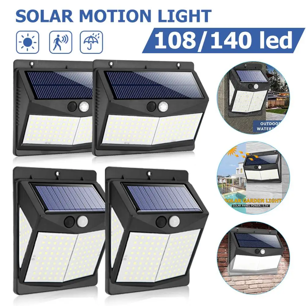 

Three-sided 140LED Solar Lamp PIR Motion Sensor Street Lamp Outdoor Solar Garden Light Wall Lamp Waterproof Yard Light
