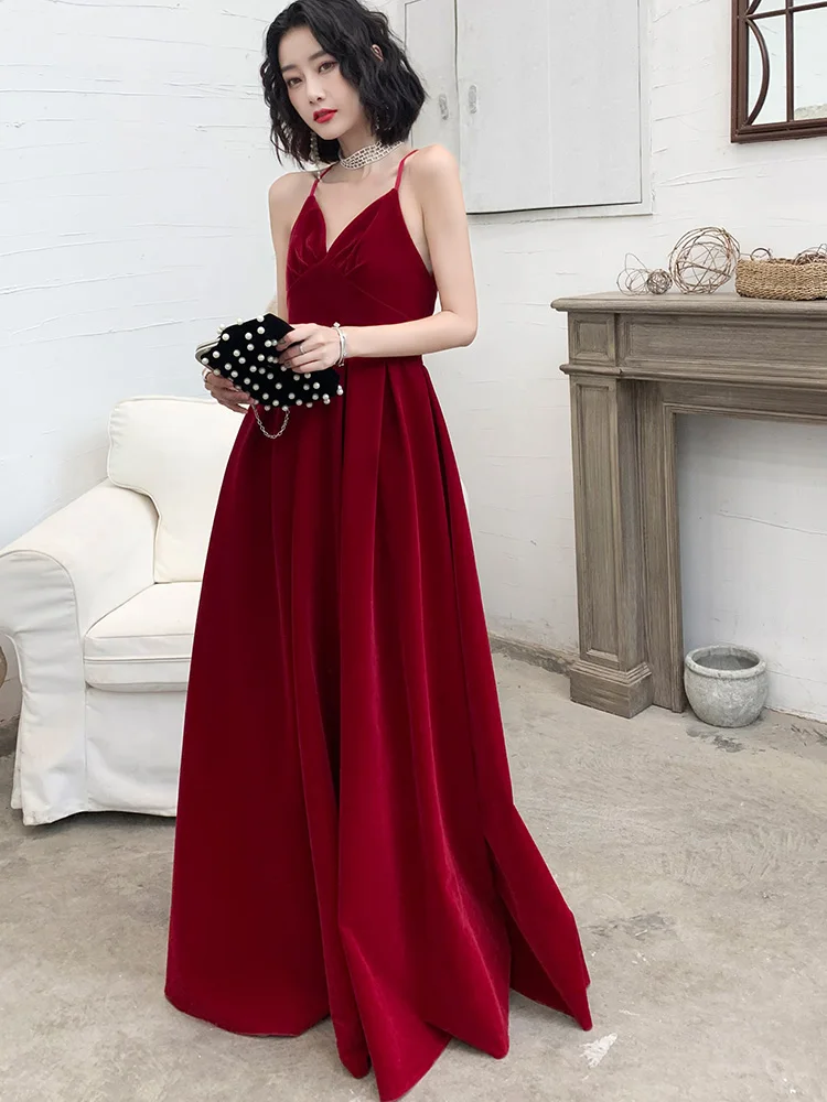 AE602 Robe De Soiree Новые Элегантные трапециевидные платья с v-образным вырезом и открытой спиной Длинные вечерние платья винно-красные вечерние платья