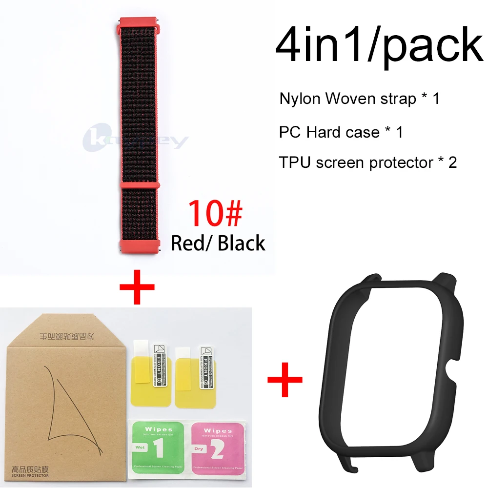 10-Black case 4в1 для Xiaomi Huami Amazfit GTS нейлоновый тканый Ремешок Браслет Smartwatch Браслет Amazfit GTS чехол с защитой экрана - Color: 10-Black case