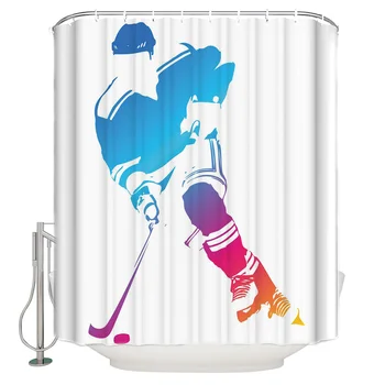 

Waterproof Polyester Fabric Shower Curtain Hockey Player Blue Shower Curtain