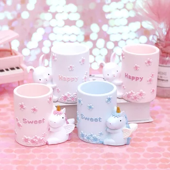 

cute cartoon unicorn rabbit resin craft Desktop student Pen Holder Stationary ornaments Pen Storage Bucket accessories a0244