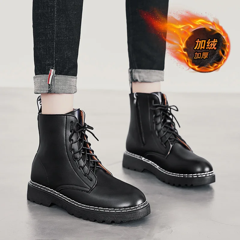 

2019 Autumn And Winter New Style Women's Shoes Hight-top plus Velvet Martin Boots Korean-style Versatile Casual Worker Boot Wome