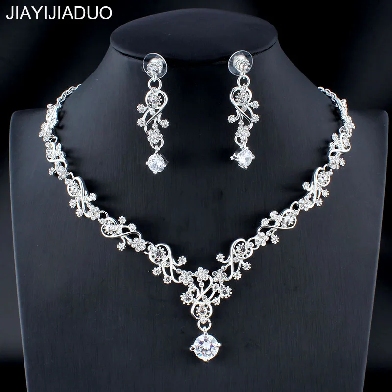 Jiayijiaduo Модный кристалл свадебный ювелирный набор Серебряный цвет стразы комплект с ожерельем для вечеринки мисс Свадебные ювелирные изделия Прямая поставка - Окраска металла: 11