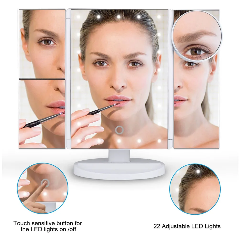 

Professional Cosmetic Mirrors Touch Switch Makeup 22 Lamps LED 2x 3x 10x Magnifying Light Backlit Mirror For Full Illuminated