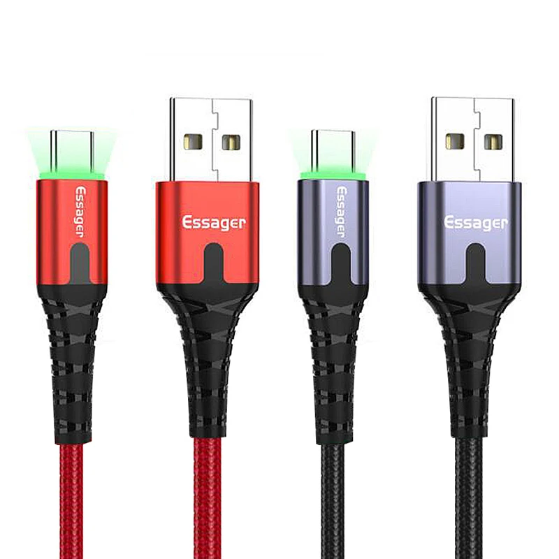 Essager светодиодный кабель usb type C 3 м кабель для быстрой зарядки кабель usbc для Xiaomi K20 samsung Oneplus 7 Pro мобильный телефон USB-C зарядное устройство
