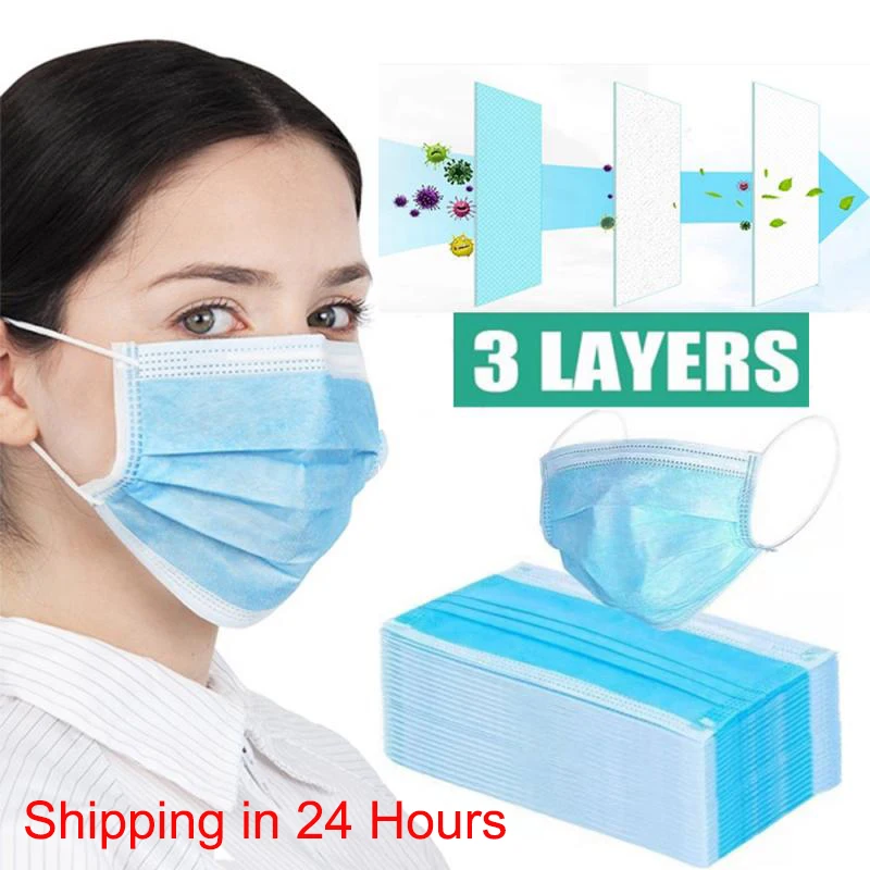 50 шт., пылезащитные маски для лица PM2.5, 3 слойные защитные маски для лица, одноразовые Антивирусы против гриппа, защита от пыли, Ушная петля|Маски| | - AliExpress