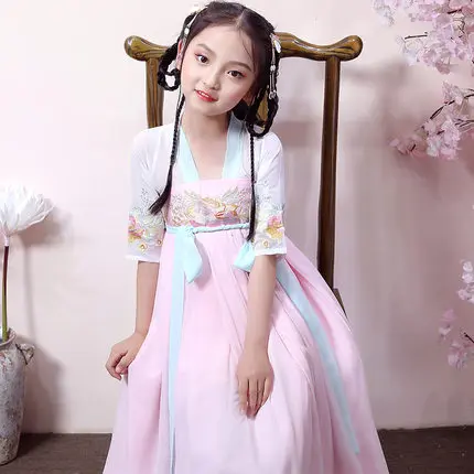Hanfu/платье для девочек в китайском стиле; вышитые костюмы; детская одежда Hanfu; Китайская традиционная одежда; Рождественский подарок; ZL09
