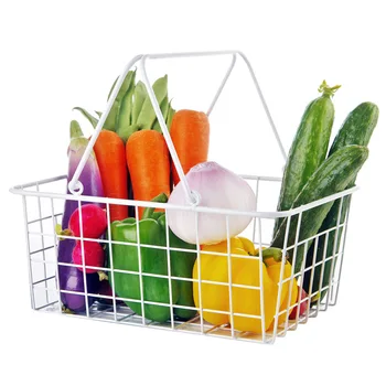 

Portable White Iron Storage Basket Metal Mesh Grid with Handle Fruits Storage Organizer Holder Home Decoration Sundries Basket