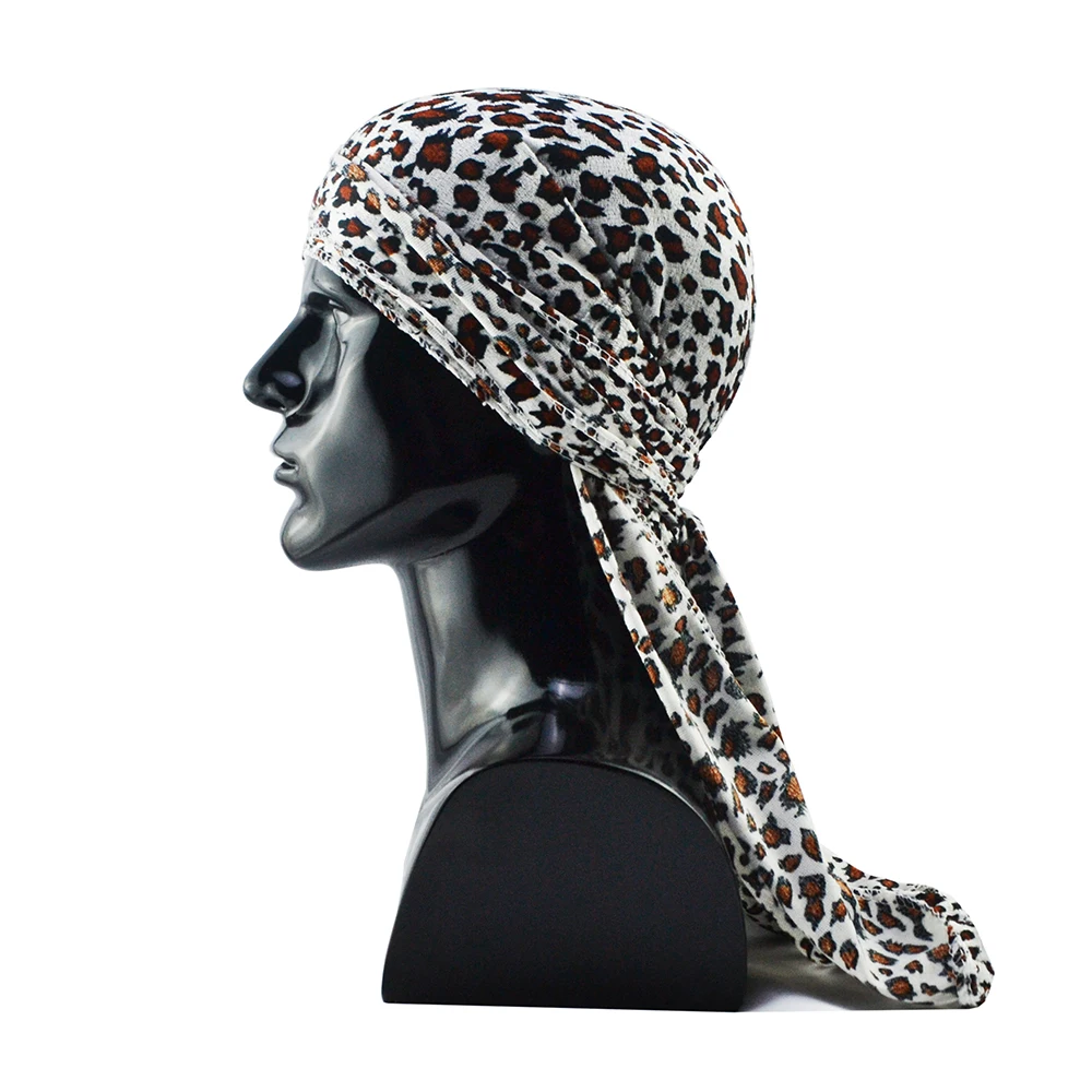Leopard white Дышащая бандана унисекс для мужчин и женщин, бархатная Кепка с длинным хвостом, кепка chemo, леопардовая, тигровая расцветка, головной убор - Цвет: Leopard white