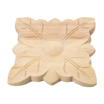

New 1pcs Rubber wood Carved Square Corner Flower Onlay Applique Unpainted Door European Style 8*8cm