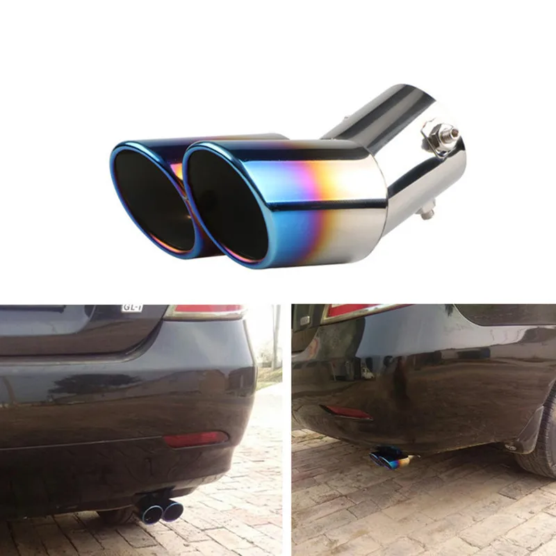 

Car Auto Round Exhaust Muffler Tip Stainless Steel Exhause 1 to 2 Dual Pipe Chrome Trim Modified Car Rear Tail Throat Liner