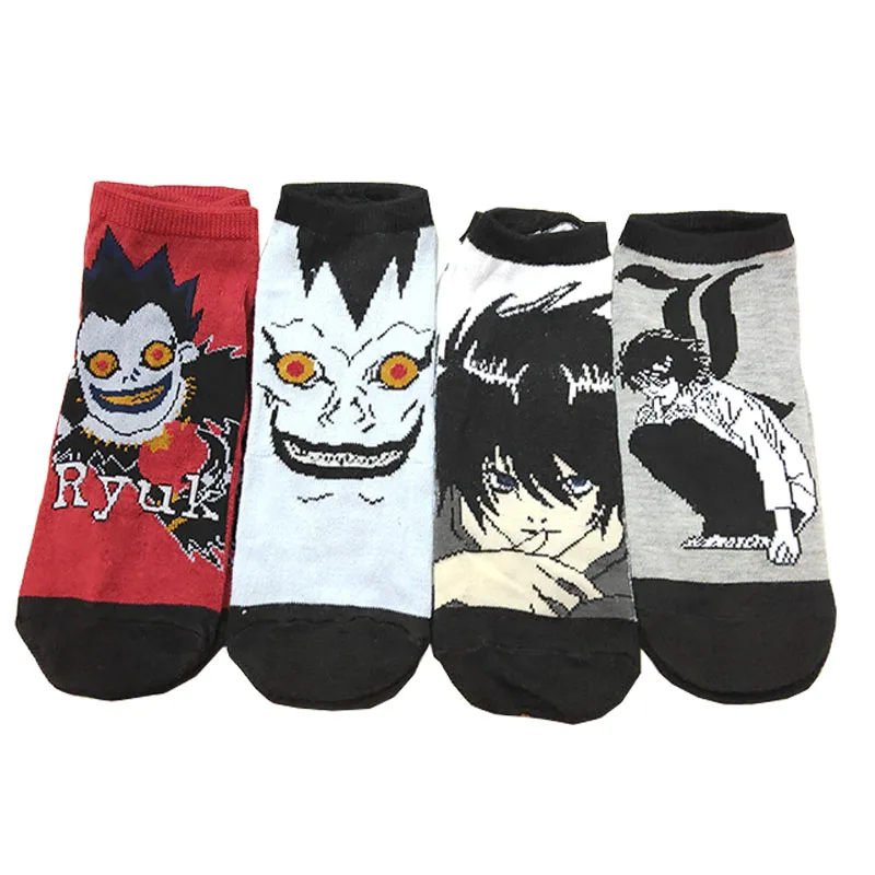 Короткие Носки с рисунком из мультфильма Death Note для женщин и мужчин Повседневные