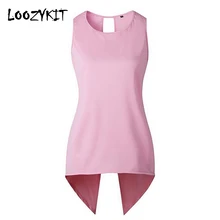 Loozykit, женские рубашки для йоги, с круглым вырезом, без рукавов, футболка, для фитнеса, топ, свободная, однотонная, Спортивная женская одежда, большие размеры, новинка