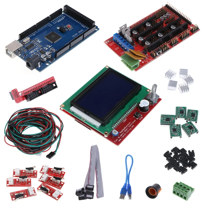 CNC 3d Принтер Комплект Mega 2560 R3+ RAMPS 1,4 контроллер+ lcd 12864+ 5 A4988 шаговый Драйвер H7ED