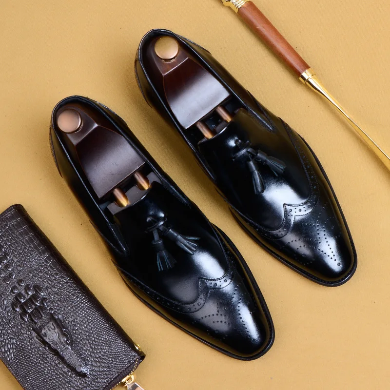 

Top Grade Handmade good year Bullock Retro MEN'S SHOES Pointed-Toe Business Dress Shoes Casual Leather Shoes Men's Genuine Leath