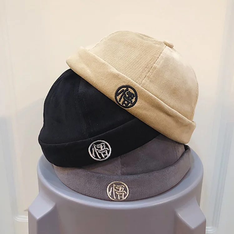 

Yuppie without Brim Corduroy di zhu mao Wu Lettered Embroidered Skullcap Children Autumn And Winter tian chao Men's Korean-style