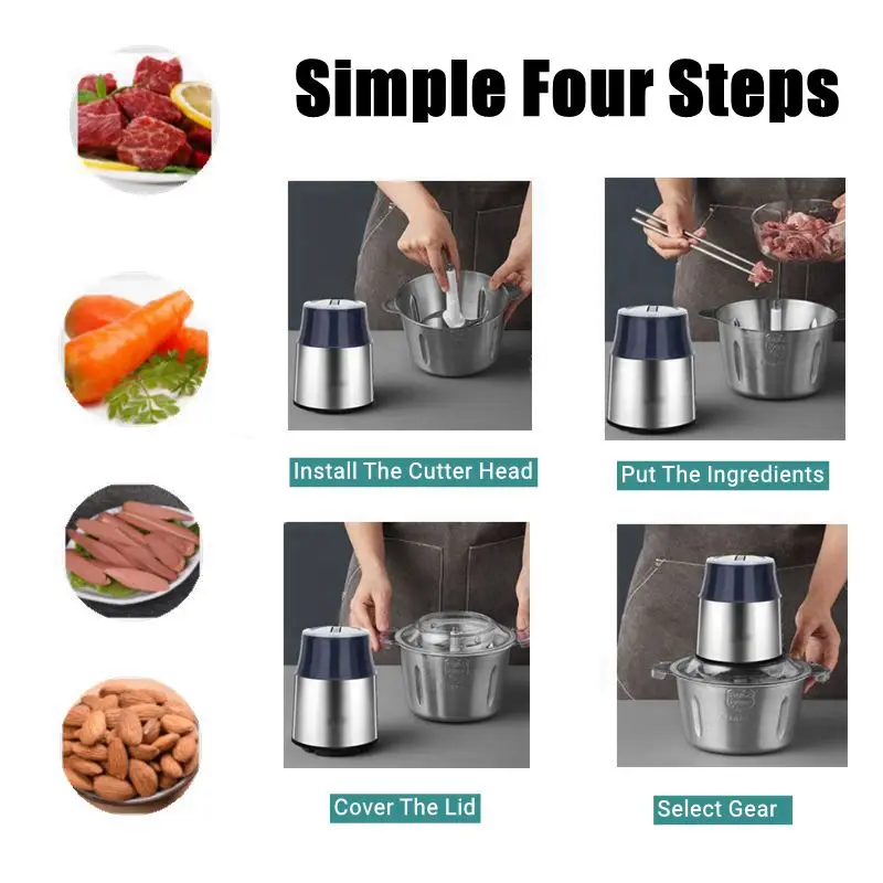 Tritacarne elettrico da 2,2 litri, 2 velocità, tritacarne, robot da cucina, affettatrice, tritatutto per verdure, affettatrice per carne_voghion.com