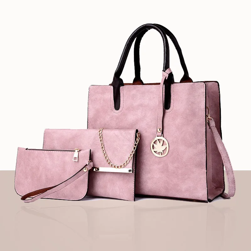 

2020 new European and American fashion PU leather female three-piece single shoulder bag Women casual retro diagonal handbag