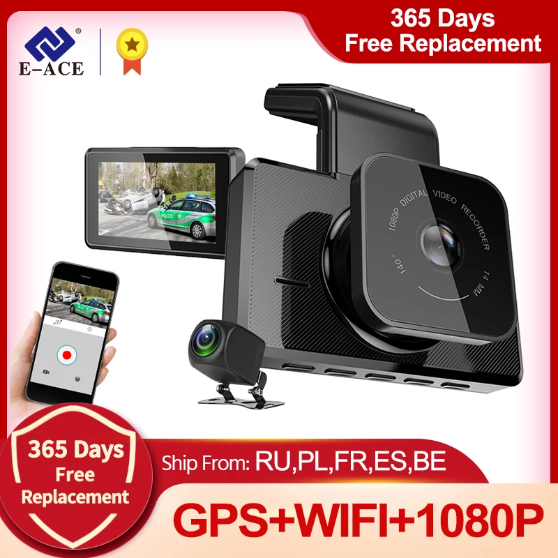 E ACE 3 0 дюймов Автомобильный видеорегистратор Wifi Dashcam GPS FHD 1080P с камерой заднего