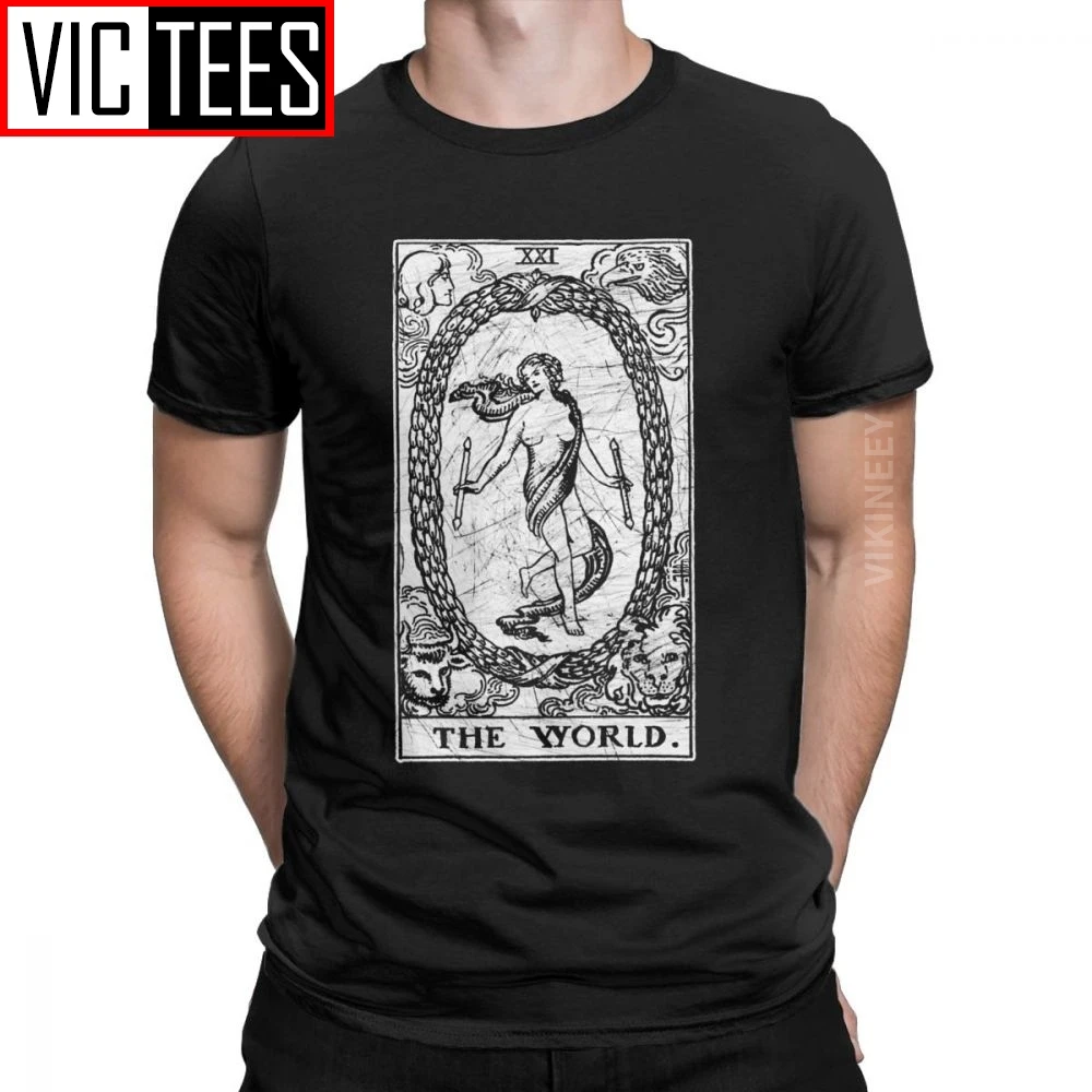 Men The World Tarot Card Major Arcana Fortune Telling Occult T Shirt 2020 Cotton Clothes Casual T-Shirt | Мужская одежда