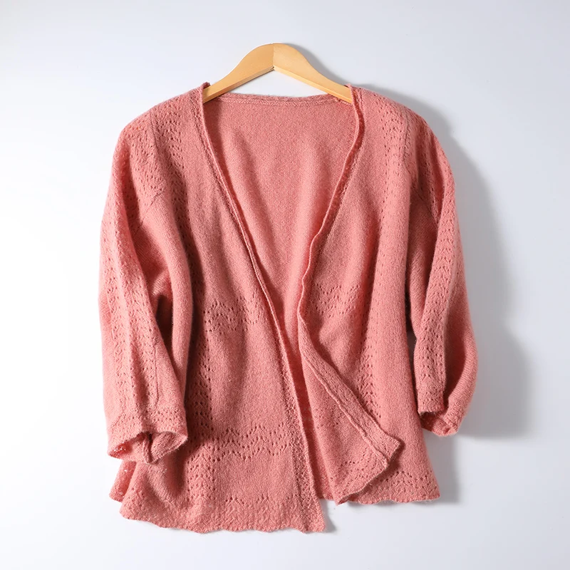 100% Wool Knitting Cardigans for Women Loose Three Quarter Sleeve Vneck Female Sweaters 2020 New spring Woolen Clothes 100% Wool Knitting Cardigans for Women Loose Three Quarter Sleeve Vneck Female Sweaters 2020 New spring Woolen Clothes
