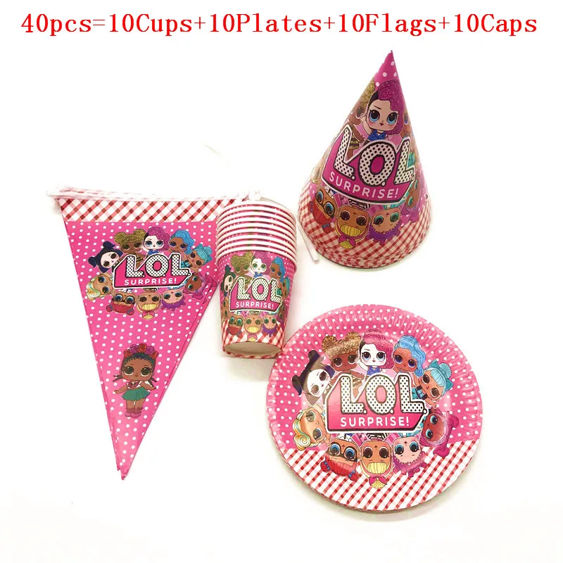 BeiPanQiMao 40pcs Сюрприз куклы тема 40 шт/80 шт девушки день рождения мультфильм Кубок тарелка флаг мероприятие Вечеринка фестиваль баннер взбитая шляпа поставка - Цвет: BeiPanQiMao 40pcs
