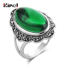 Kinel Винтажное кольцо с зеленым камнем античное серебро модное Бохо серое Кристальное кольцо для женщин Свадебное Украшение бижутерия Новинка