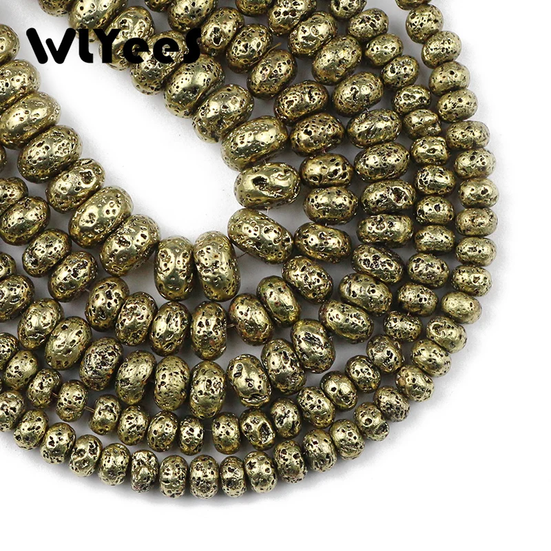 

WLYeeS 6 8 10mm Flat Round Plated Antique Bronze Gold Lava Volcanic Loose Beads for DIY Necklace Jewelry Bracelet making Finding