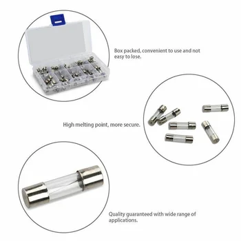 

100pcs Glass Tube Fuses 5x20mm Amplifier 0.25/0.3/0.5/0.75/1-6A Assortment