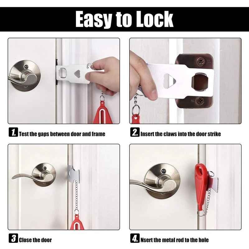 Portable Door Lock,Travel Lock Heavy Duty Safety Addalock Lockdown for Security AirBNB Hotel Home School Apartment Motel,Black a