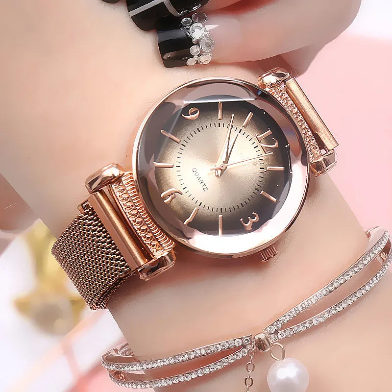 Rose Red (just watch 1 шт. женские часы модные новые часы с магнитной пряжкой Роскошные модные женские Геометрические римские цифры Кварцевые часы с механизмом - Цвет: Rose Red (just watch
