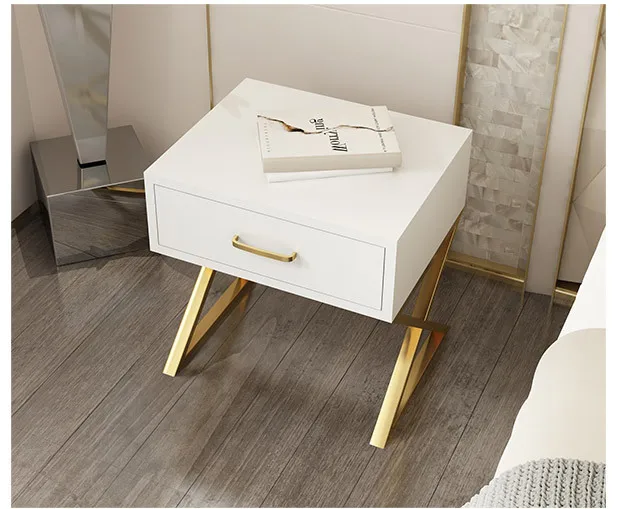White Modern Iron Casting Golden Nightstand Coffee End Bedside Table Home Furniture Nightstand Cabinet Cupboard Bed Room