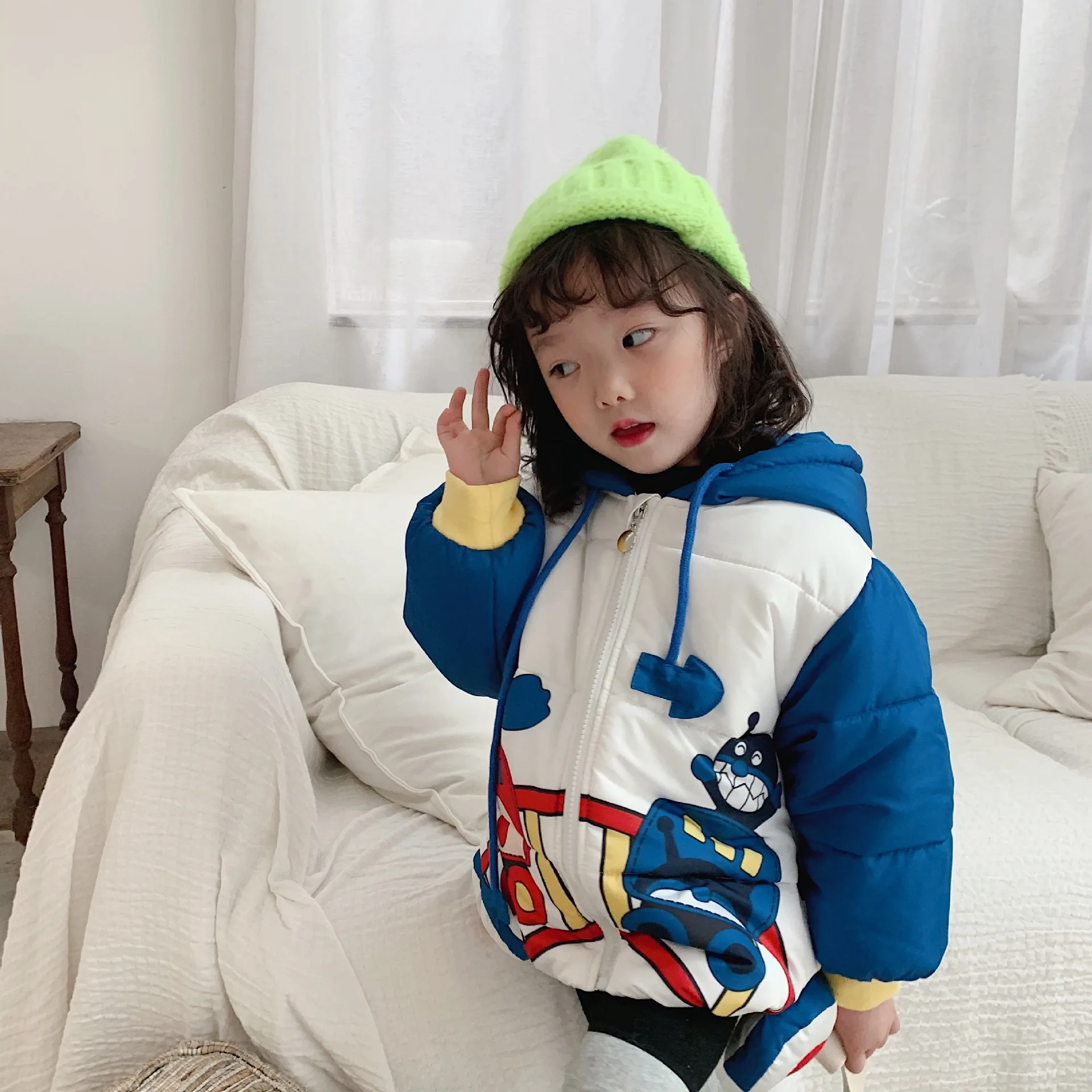 Tonytaobaby/новое зимнее детское хлопковое пальто с милым рисунком поезда для малышей; детская зимняя куртка