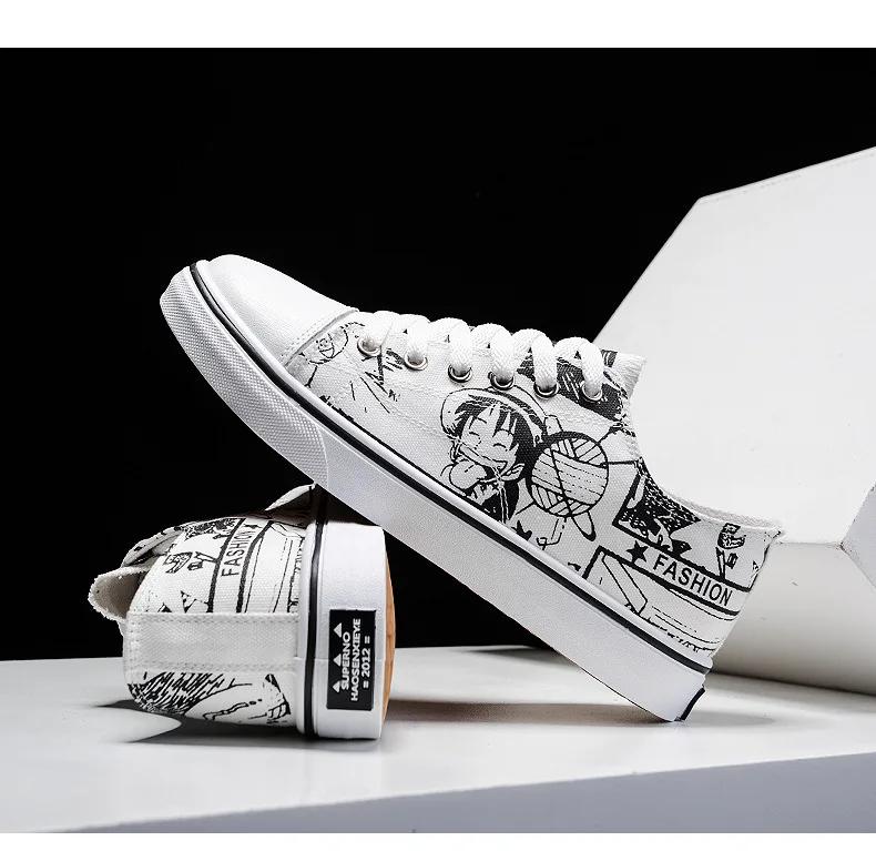 Couples Canvas Shoes One Piece Related Products Luffy Cartoon Graffiti Shoes Anime Cartoon Street Stylish Sneaker