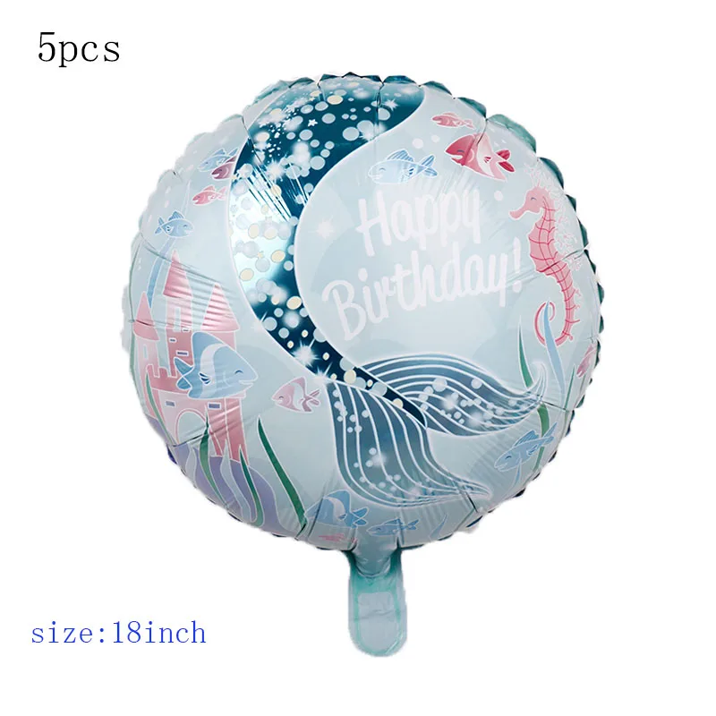 5pcs 16 шт. вечерние поставки русалки, набор украшений, Русалочка Ариэль, воздушные шары из фольги, Детские вечерние украшения для девочек на день рождения, Детские globos - Цвет: 5pcs